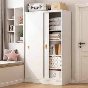 "Manufactured Wood Children's Wardrobe with 6 Shelves/3 Shelves/2 Shelves, Removable Clothing Rod and 2 Doors"