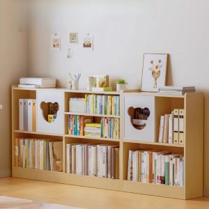"Lumber Scratch-tolerant Closed Back Horizontal Natural Wood Grain Color Variation Standard Children's Bookshelf with 4 Shelves, 2 Doors"