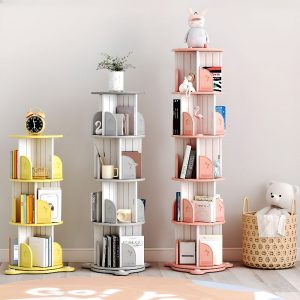 "Vertical Closed Back Rotating Standalone Synthetic Material Standard Children's Bookshelf with 5 Shelves/4 Shelves/3 Shelves"